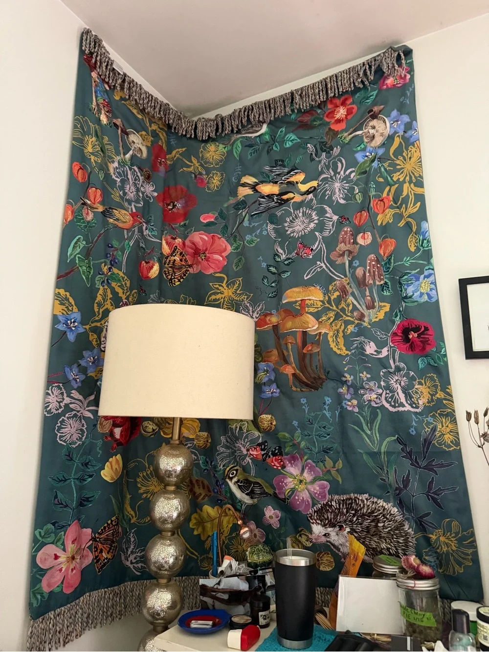 Anthropologie Velvet Floral Throw Blanket - Teal Multi by Natalie Lete